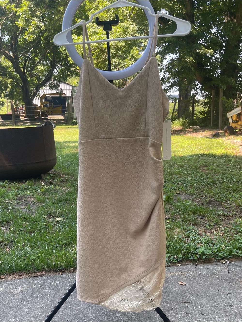 Almost Famous Beige Lace-Hem Spaghetti Strap Dress Size Large